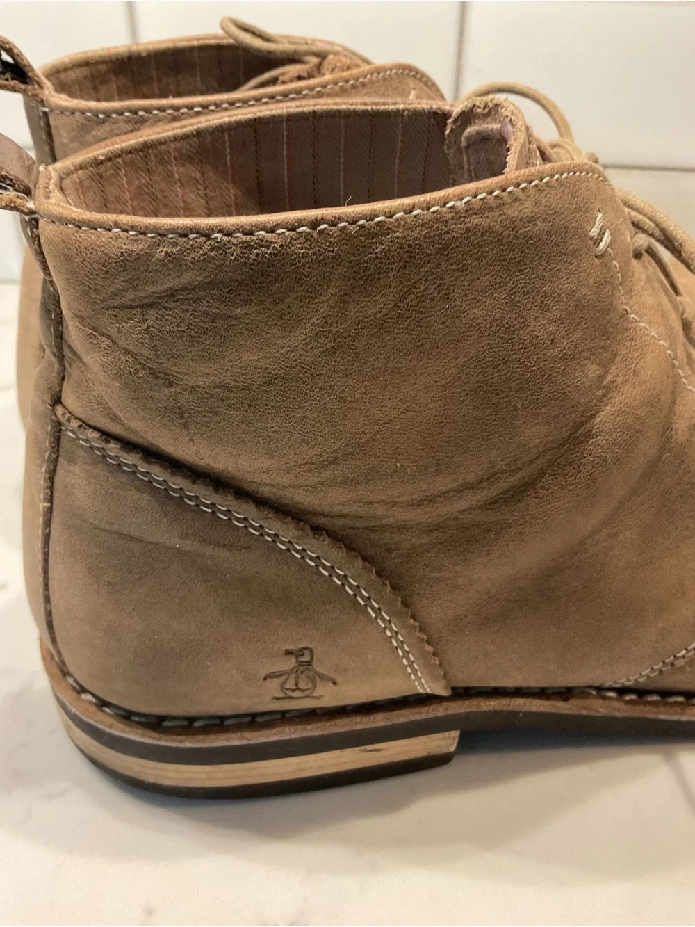 Original Penguin Men's Taupe Chukka Boots with Lace-Up Closure